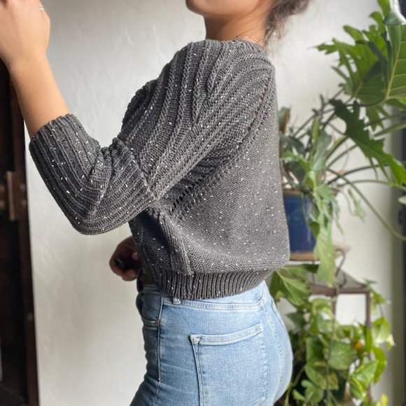 Poof! | Gray Confetti Knit Cropped Sweater - Picture 4 of 7